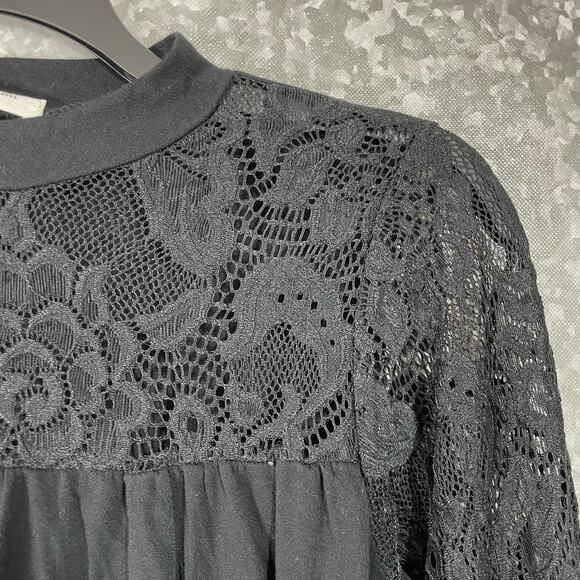 Kim & Cami Women's Black Lace Yoke Boho Goth Blouse - Size Small - Long Sleeves - Picture 2 of 6